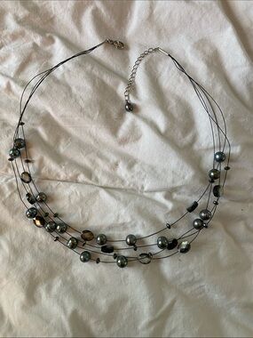 Multi-Strand Faux Black Pearl & Bead Necklace - Unbranded